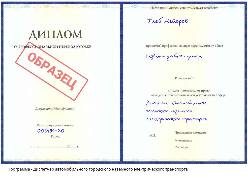 Диспетчер автомобильного городского наземного электрического транспорта Алексин