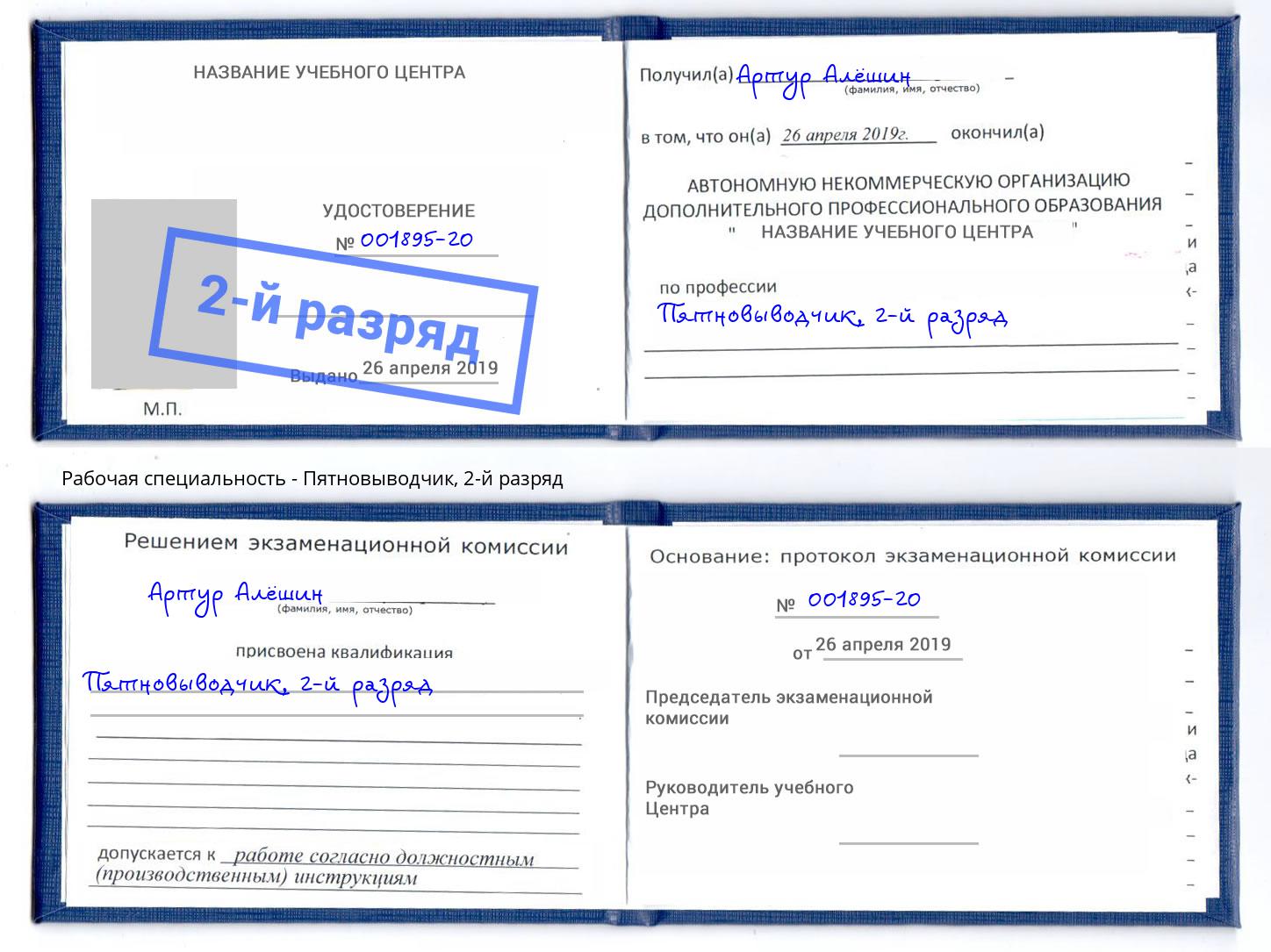 корочка 2-й разряд Пятновыводчик Алексин