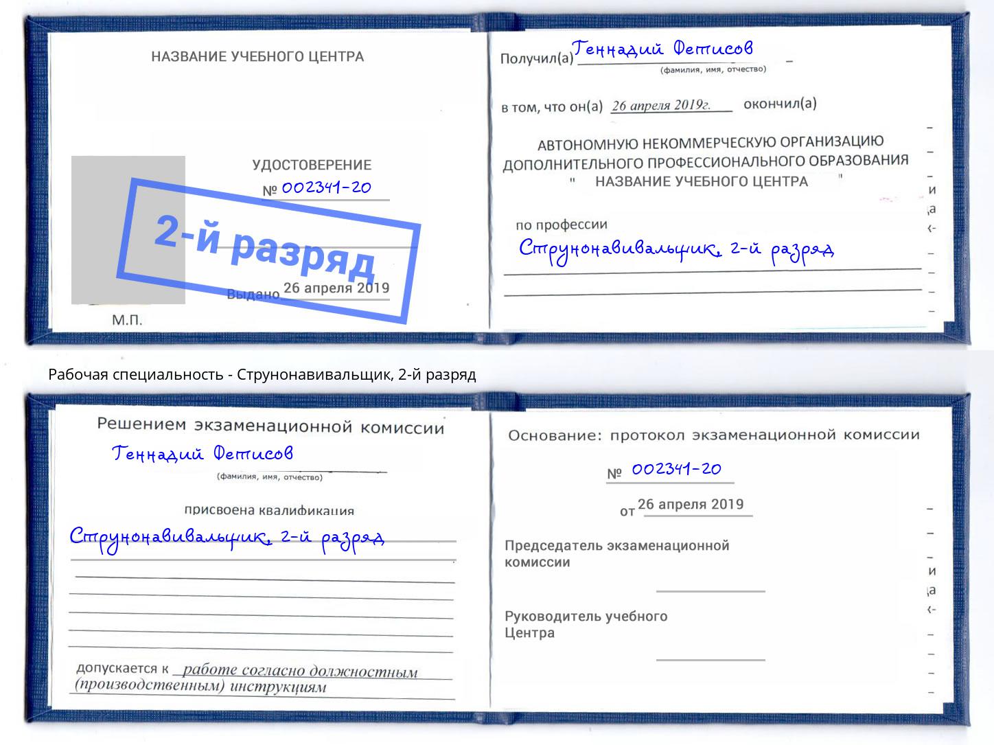 корочка 2-й разряд Струнонавивальщик Алексин