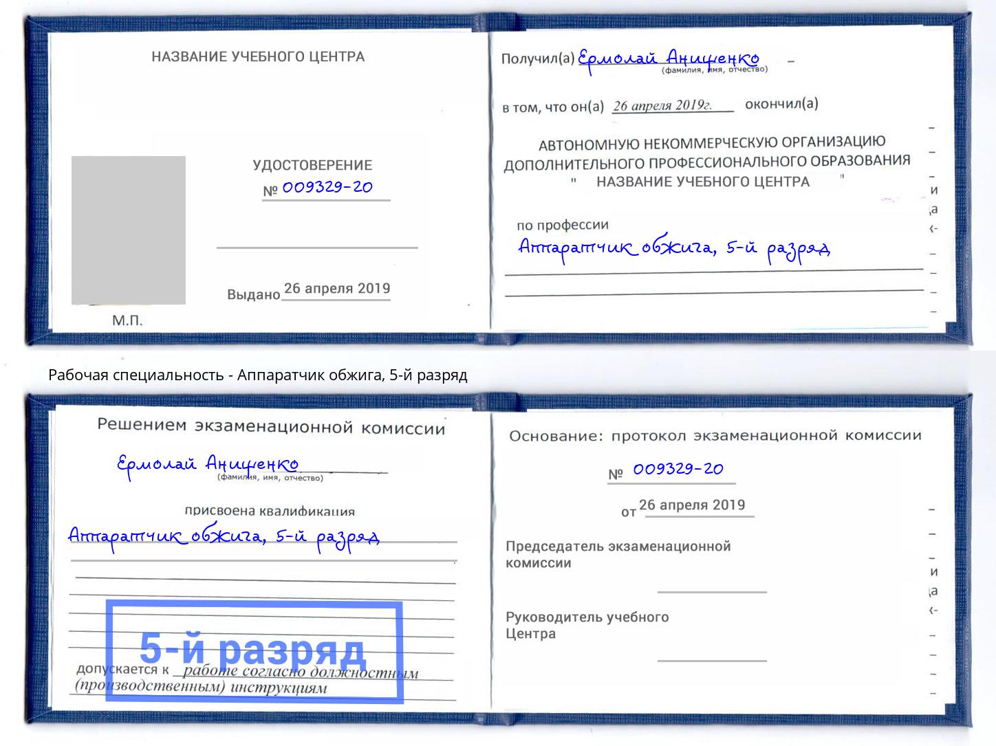 корочка 5-й разряд Аппаратчик обжига Алексин