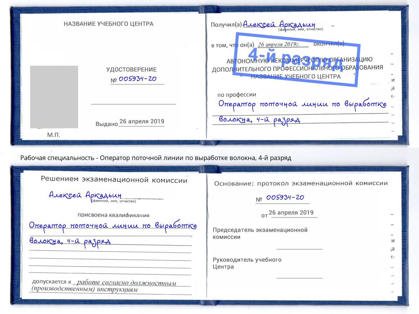 корочка 4-й разряд Оператор поточной линии по выработке волокна Алексин