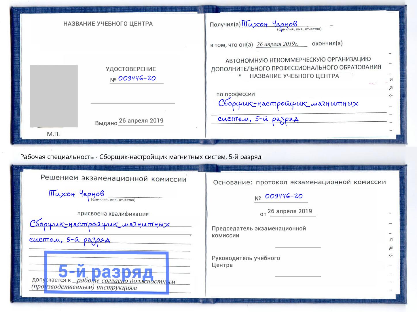 корочка 5-й разряд Сборщик-настройщик магнитных систем Алексин